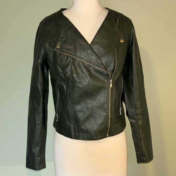 LOFT deep olive green faux leather jacket women’s size 0 - Picture 2 of 11